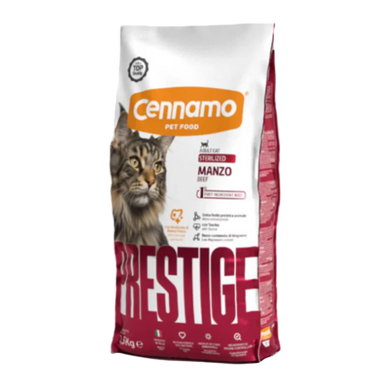 Cennamo Prestige crocchette gatto sterilizzato 10kg alimento secco completo Manzo