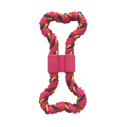 Gioco Osso in Corda e Gomma Per Cani Rosa