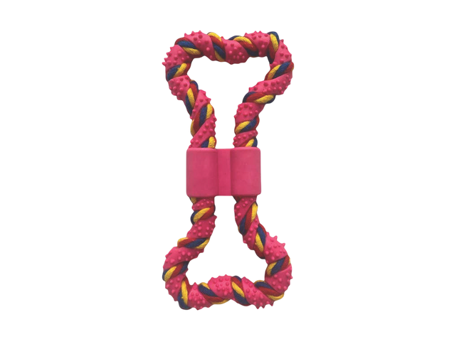 Gioco Osso in Corda e Gomma Per Cani Rosa