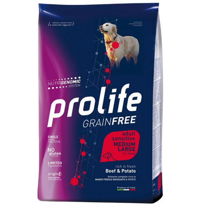 Crocchette Prolife Grain Free Sensitive Adult Medium Large Manzo Patate