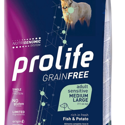 Crocchette Prolife Grain Free Sensitive Adult Medium Large Pesce Patate