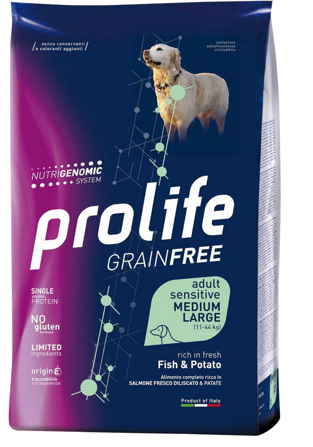 Crocchette Prolife Grain Free Sensitive Adult Medium Large Pesce Patate